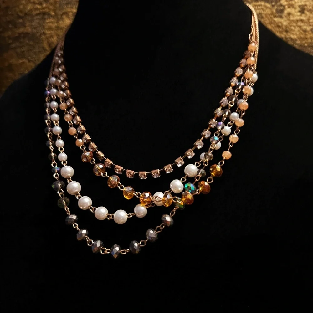 Vintage Ali-Khan New York Gold-Tone Beaded Layered 4 Strand Necklace - Picture 2 of 6